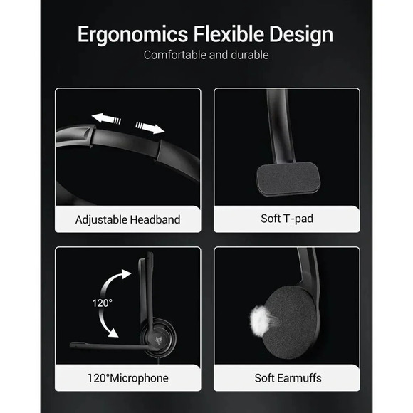 NUBWO HW02 USB Headset With Microphone Noise Cancelling & In-Line Control W/Bag - Picture 7 of 11